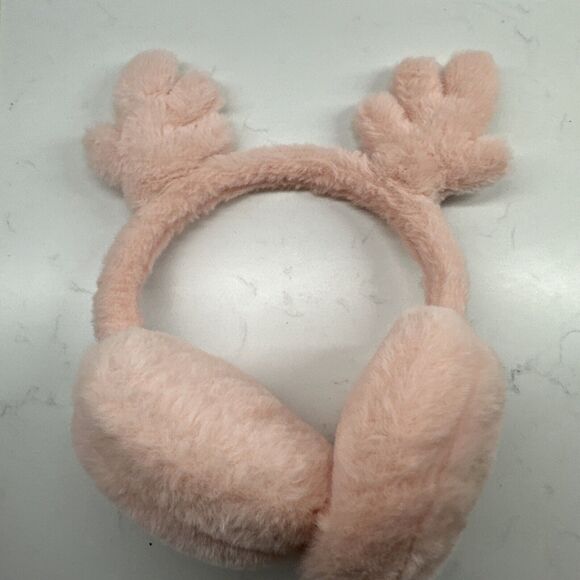 Pink Fur Reindeer Antler Ear Muffs Warmers - Picture 5 of 9